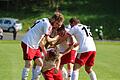 Später und daher besonders intensiver Jubel: Der TSV Rannungen feiert das goldene Tor von Daniel Kraus in der Nachspielzeit beim Bezirksliga-Derby in Riedenberg.Sebastian Schmitt       -  Später und daher besonders intensiver Jubel: Der TSV Rannungen feiert das goldene Tor von Daniel Kraus in der Nachspielzeit beim Bezirksliga-Derby in Riedenberg.Sebastian Schmitt