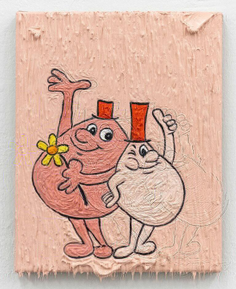 Lena Schramm überführt in ihren Arbeiten Bildmotive der Alltagswelt in Kunst, hier etwa die Abziehbilder der Hubba-Bubba-Kaugummis.
