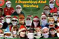 Die Mitglieder des 1. Doppelkopf-Klub Würzburg treffen sich hier in einer Collage zum &quot;Maskenball&quot;.