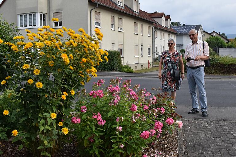 Sind diese Blumen ein Bild wert? Sigrid Eirich und Manfred von Seggern beim Wombacher Rundgang.