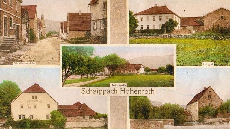 Eine alte Ansichtskarte aus Schaippach mit dem Hofgut Hohenroth.
