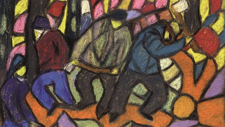 Adolf Hölzel: Farbkomposition Holzfäller, um 1925, Privatbesitz.