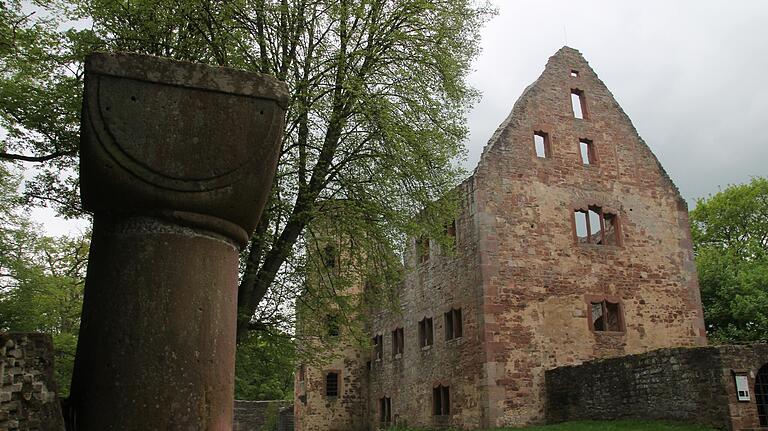 Ruine Schönrain: Die Fassade des Witwensitzes der Grafen von Rieneck vermittelt auch heute noch einen Eindruck von der damaligen Gebäudeeinteilung. Ruine Schönrain: Die Fassade des Witwensitzes der Grafen von Rieneck vermittelt auch heute noch einen Eindruck von der damaligen Gebäudeeinteilung. 