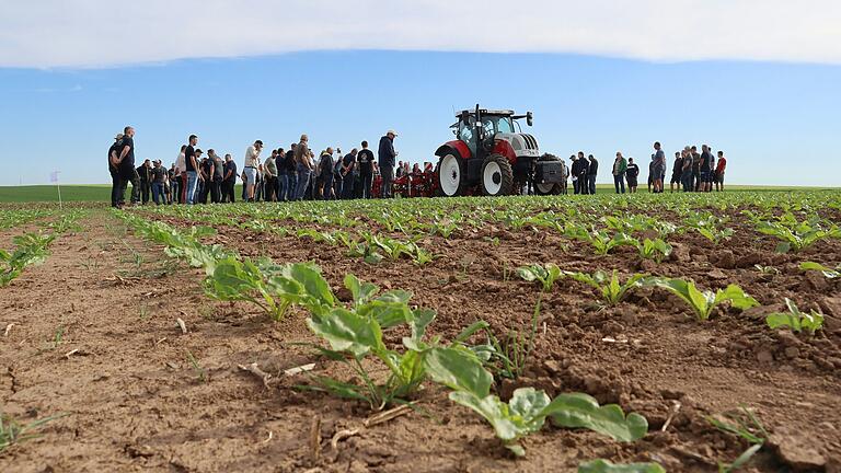 Rund 140 Landwirtinnen und Landwirte interessierten sich auf dem Feldtag auf Gut Seligenstadt für die zahlreichen Hackmaschinen der verschiedenen Hersteller.