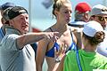 Schwimmen: Weltmeisterschaft       -  Keine WM-Medaille im Freiwasser: Der Würzburger Bundestrainer Stefan Lurz, hier mit Leonie Beck im Zielbereich der abschließenden 25-Kilometer-Rennen, erlebte Ungewohntes.