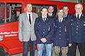 Geehrte und Redner bei der Westheimer Feuerwehr waren (von links) Landrat Robert Finster, Martin Müller, Kommandant Marcus Müller, Armin Prappacher, Marco Wolf und Kreisbrandinspektor Günter Wilhelm.