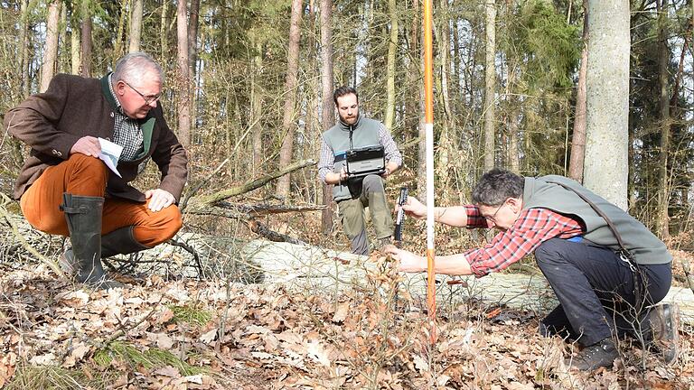 Äußerst aufwendig ist die Bestandsaufnahme des Verbissgutachtens, das derzeit wieder in den bayerischen Wäldern erstellt wird. Unser Foto zeigt (von links) Thomas Schmitt, Revierleiter Simon Pillmeier und Forstdirektor Hubert Türich. Äußerst aufwendig ist die Bestandsaufnahme des Verbissgutachtens, das derzeit wieder in den bayerischen Wäldern erstellt wird. Unser Foto zeigt (von links) Thomas Schmitt, Revierleiter Simon Pillmeier und Forstdirektor Hubert Türich.
