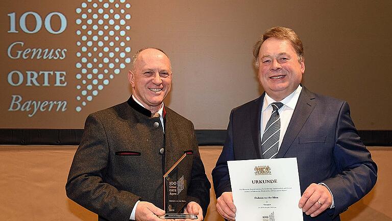 Staatsminister Helmut Brunner mit Bürgermeister Ulrich Waldsachs, Genussort Ostheim v.d. Rhön, Landkreis Rhön-Grabfeld