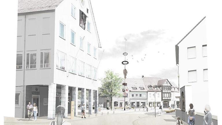 Der neue Rathausplatz in Heidingsfeld von der Klosterstraße aus gesehen. Foto: Stadt Würzburg/Repro Main-Post