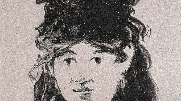 Noch intimer als die Version in Öl: Edouard Manet, &bdquo;Bildnis Berthe Morisot&ldquo;, Lithografie.