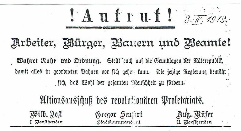 In den beiden Lohrer Zeitungen und als Flugblatt erschien am 8. April 1919 dieser Aufruf