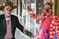 Jochen Heil und Silvia Kirchhof besuchen als Klinikclowns JoJo und Machnix vom Würzburger Verein Lachtränen e.V. kranke Kinder.&nbsp; Hier stehen sie auf dem Balkon der Kinderklinik des Uniklinikums Würzburg.