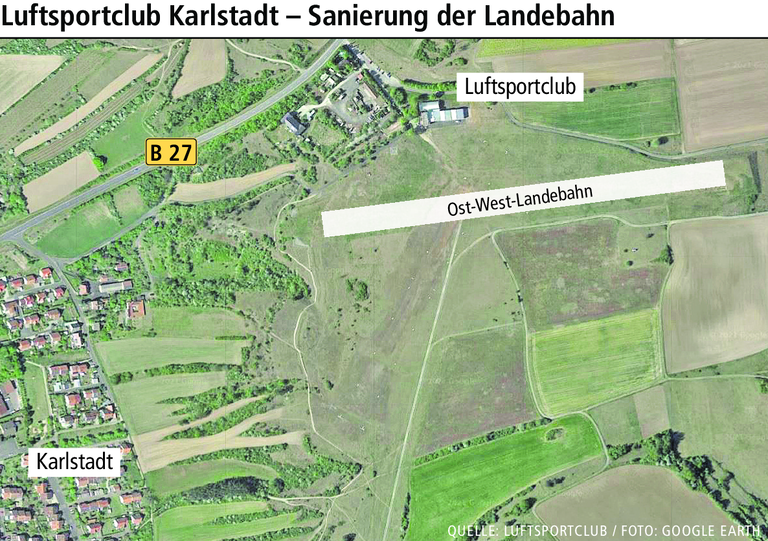 Flugplatz Karlstadt: Segelflieger fräsen die Landebahn Flugplatz Karlstadt: Segelflieger fräsen die Landebahn