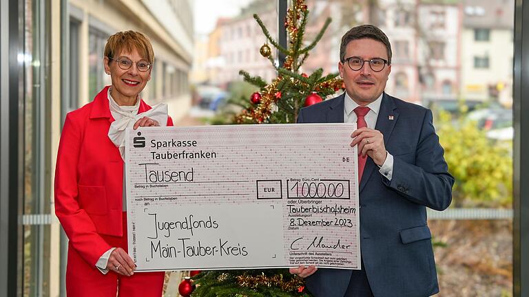 Sozialdezernentin Elisabeth Krug freut sich über den symbolischen Scheck: Landrat Christoph Schauder verzichtet auf Weihnachtspost und unterstützt den Jugendfonds des Main-Tauber-Kreises. Sozialdezernentin Elisabeth Krug freut sich über den symbolischen Scheck: Landrat Christoph Schauder verzichtet auf Weihnachtspost und unterstützt den Jugendfonds des Main-Tauber-Kreises.