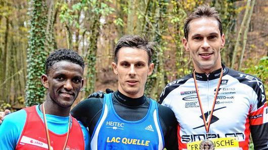 Die schnellsten Männer des Halbmarathons (von links): Mebrahtom Gebrehiwet (2. Platz), Patrick Weiler (1. Platz) und Christian Schneidawind (3. Platz).