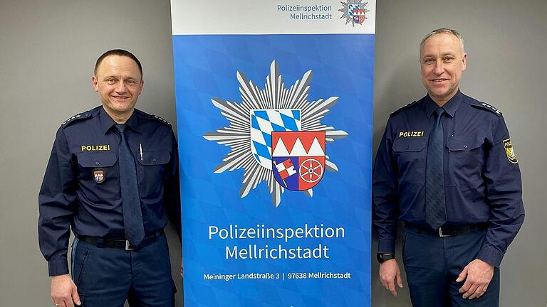 Thomas Reubelt (rechts) und sein Stellvertreter Michael Jäger sind das Führungsduo bei der Polizei Mellrichstadt. Thomas Reubelt (rechts) und sein Stellvertreter Michael Jäger sind das Führungsduo bei der Polizei Mellrichstadt.