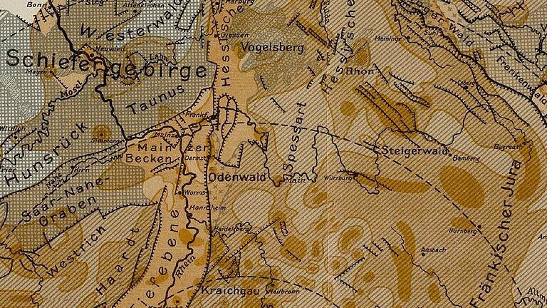 Je dunkler die Braunfärbung, desto deutlicher war das Erdbeben in Franken zu spüren. Die Karte, von der hier ein Ausschnitt zu sehen ist, wurde 1925 in Jena in dem Buch „Das mitteleuropäische Erdbeben vom 16. November 1911“ veröffentlicht.
