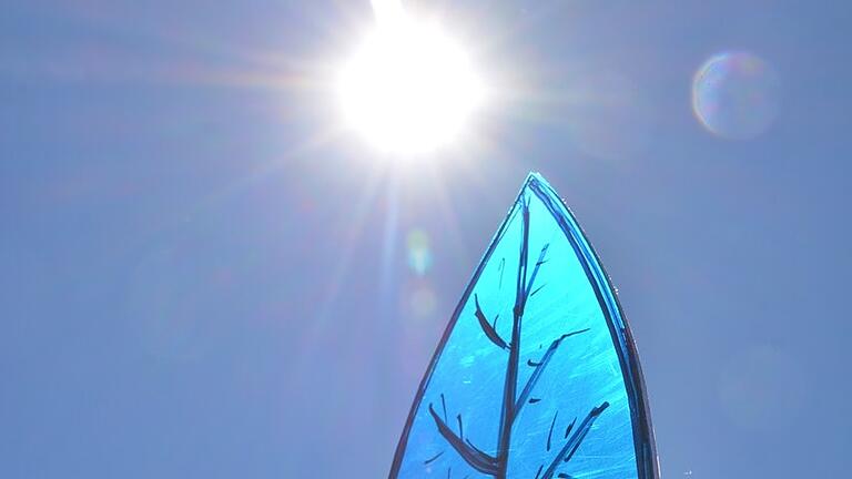 Blaue Blätter im Gegenlicht der Sonne verweisen auf den Klimawandel. Blaue Blätter im Gegenlicht der Sonne verweisen auf den Klimawandel.