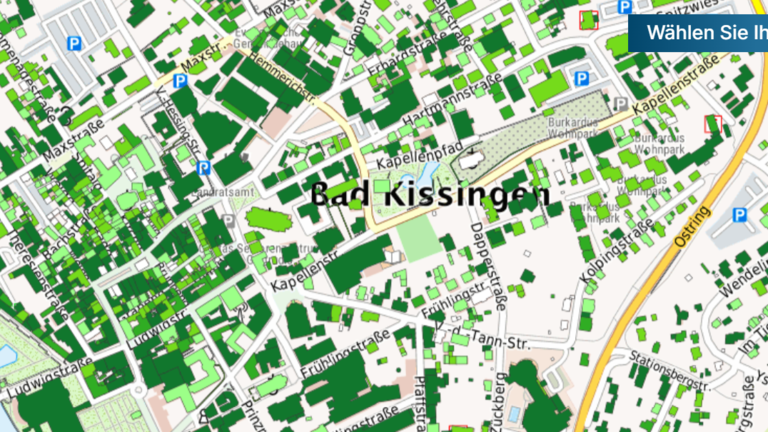 Ausschnitt aus dem Gründachkataster des Landkreises Bad Kissingen - Ausschnitt aus dem Gründachkataster des Landkreises Bad Kissingen Ausschnitt aus dem Gründachkataster des Landkreises Bad Kissingen - Ausschnitt aus dem Gründachkataster des Landkreises Bad Kissingen