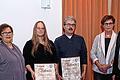 Kommunale Ehrungen: Landrat Florian Töpper (links), zweite Bürgermeisterin Doris Neuhoff (daneben) und Bürgermeister Richard Köth (rechts) zeichneten (von links) Barbara Gensler, Günter Schneider und Rita Wehner aus.