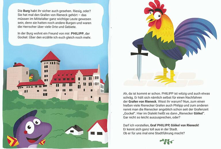 Eine Doppelseite aus dem Heftchen 'Ein Fisch namens Jack' mit dem Rienecker Göikel. Eine Doppelseite aus dem Heftchen 'Ein Fisch namens Jack' mit dem Rienecker Göikel.