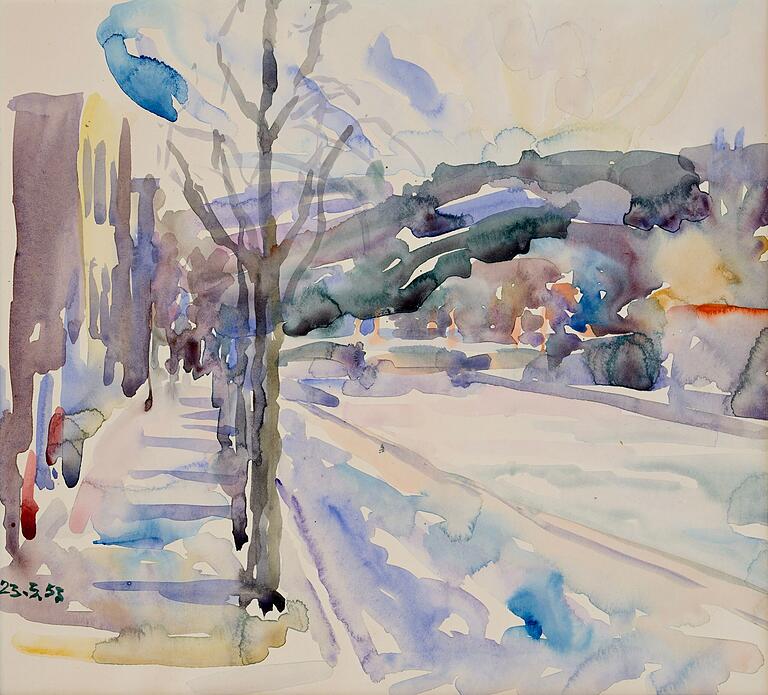Das Aquarell 'Mainkai' schuf Heiner Reitberger 1953. Es befindet sich im Martin von Wagner-Museum. Das Aquarell 'Mainkai' schuf Heiner Reitberger 1953. Es befindet sich im Martin von Wagner-Museum.