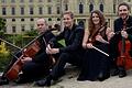 Das Hofgarten Quartett mit Jérôme Huy und Alina Riegel (Violine) sowie Martin Kiefl (Viola) und Frieder Ziemendorf (Violoncello).