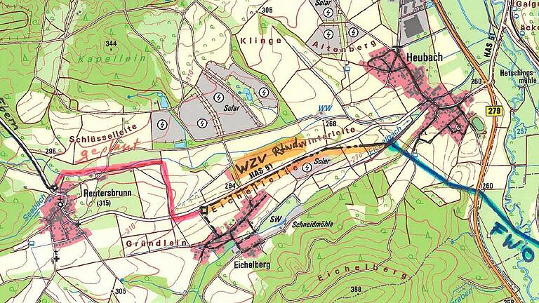 Das Verbindungsnetz für die drei Ortsteile Heubach, Eichelberg und Reutersbrunn über die Fernwasserversorgung Oberfranken.