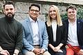 Sie wurden im Würzburger Theater Chambinzky als die Kandidaten der FDP vorgestellt (v.l.): Dominik Konrad (Listenkandidat Landtag), Tobias Dutta (Direktkandidat Landtag), Nicole Malsam (Listenkandidatin Bezirkstag) und Marco Graulich (Direktkandidat Bezirkstag).