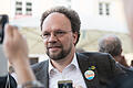 Große Freude bei der Wahlparty der Grünen kurz nach der ersten Wahlprognose der Landtagswahl in Bayern am Sonntag (14.10.18) in der Waldschänke Dornheim auf der Talavera. Im Bild: Patrick Friedl. Foto: Patty Varasano