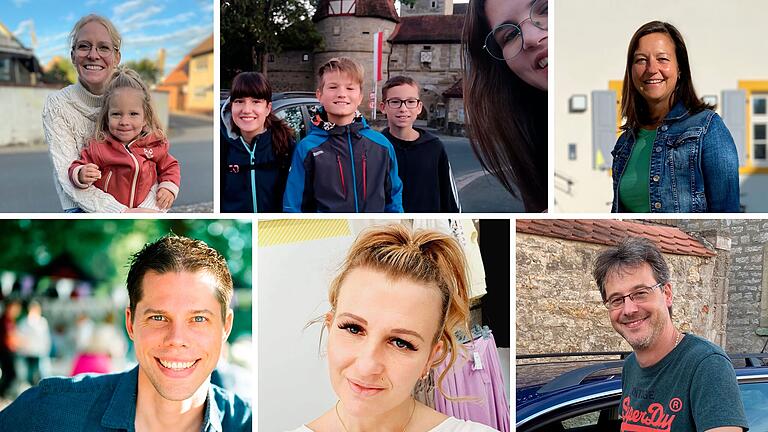 Über ihre Erfahrungen mit den vielen Sperrungen im Landkreis Kitzingen berichten (oben von links) Theresa Köhler mit Tochter Helena aus Großlangheim, die Iphöfer Fahrgemeinschaft mit Leonora Lucia, Sebastian Mend, Maximilian Keim und Maria Lucia, Katja Schreck aus Schwarzach sowie (unten von links) Felix Engert aus Volkach, Elke Kluth aus Haidt und Mario Schäfer aus Großlangheim. Über ihre Erfahrungen mit den vielen Sperrungen im Landkreis Kitzingen berichten (oben von links) Theresa Köhler mit Tochter Helena aus Großlangheim, die Iphöfer Fahrgemeinschaft mit Leonora Lucia, Sebastian Mend, Maximilian Keim und Maria Lucia, Katja Schreck aus Schwarzach sowie (unten von links) Felix Engert aus Volkach, Elke Kluth aus Haidt und Mario Schäfer aus Großlangheim.