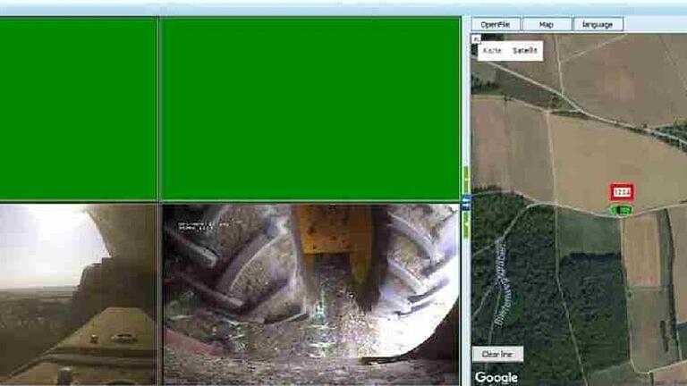 Der Monitor des von Georg Dürrstein entwickelten Dokumentationssystems: Auf zwei Dritteln des PC-Bildschirmes sind die Kamerabilder (Videos) zu sehen, auf einem Drittel wird die Position des Fahrzeugs auf Google Maps angezeigt.