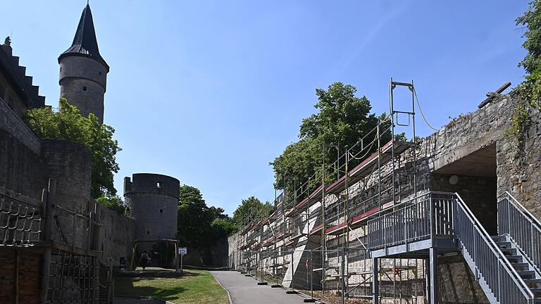Ein etwa 80 Meter langer Abschnitt der Ochsenfurter Stadtmauer entlang des westlichen Stadtgrabens wird derzeit saniert. Efeubewuchs ist vor allem für die Schäden verantwortlich. Ein etwa 80 Meter langer Abschnitt der Ochsenfurter Stadtmauer entlang des westlichen Stadtgrabens wird derzeit saniert. Efeubewuchs ist vor allem für die Schäden verantwortlich. 