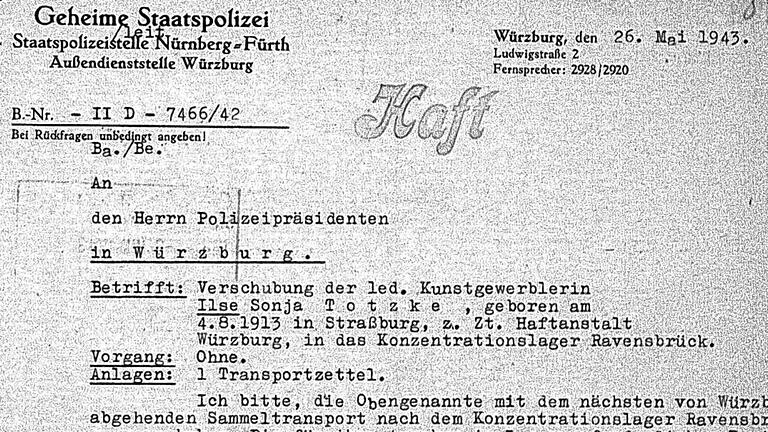 Gestapo-Akte: Ilse Totzke wurde 1943 ins Konzentrationslager Ravensbrück &bdquo;verschubt&ldquo;.