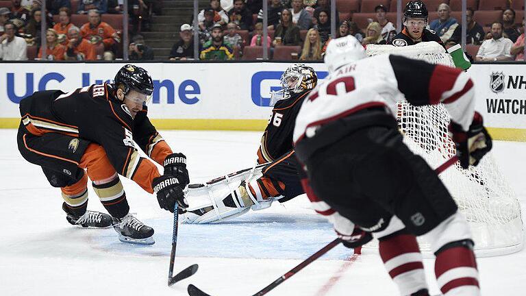 NHL-Profi       -  Korbinian Holzer (l) feierte mit den Anaheim Ducks einen Heimsieg.