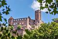 Blick auf die Burg Wertheim. Sie ist eine Höhenburg auf einer schmalen Bergzunge zwischen den beiden Tälern von Main und Tauber und zählt zu den ältesten Burgruinen Deutschlands.