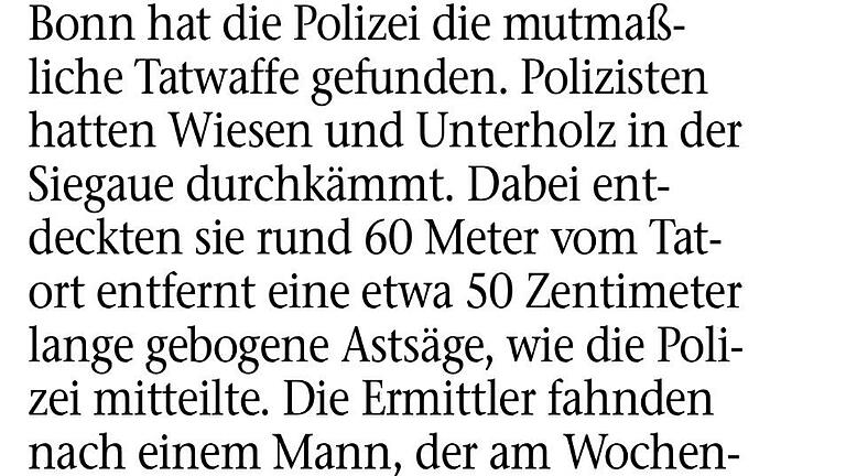 Camperin vergewaltigt (Tatwaffe)       -  Zeitungsmeldung am 7.4.2017