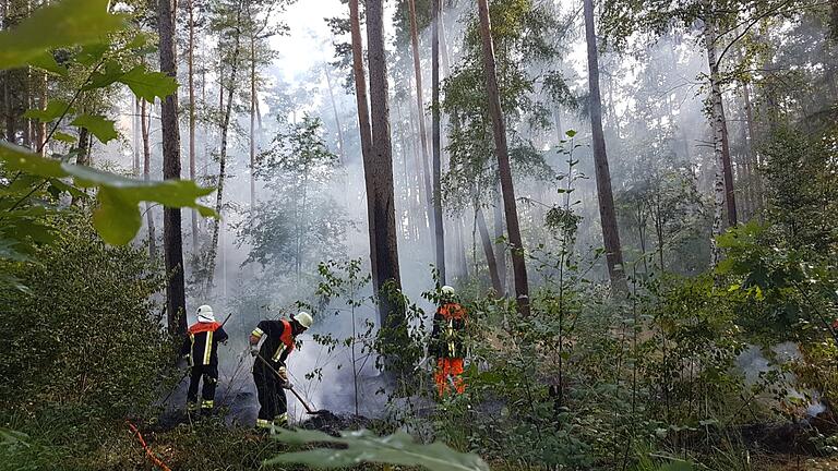 Bei einem Waldbrand am 2. August 2022 bei Mainbernheim waren mehrere Feuerwehren im Einsatz. Bei einem Waldbrand am 2. August 2022 bei Mainbernheim waren mehrere Feuerwehren im Einsatz.