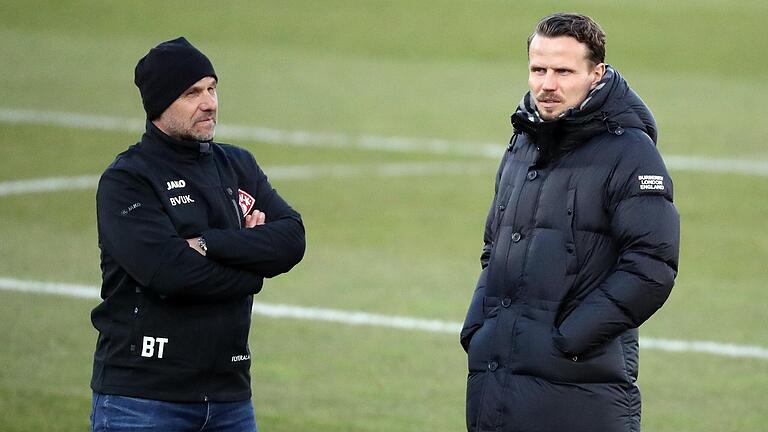 Sie glauben weiter an die Chance im Kampf um den Klassenerhalt: Kickers-Trainer Bernhard Trares und Vorstand Sport Sebastian Schuppan. Sie glauben weiter an die Chance im Kampf um den Klassenerhalt: Kickers-Trainer Bernhard Trares und Vorstand Sport Sebastian Schuppan.