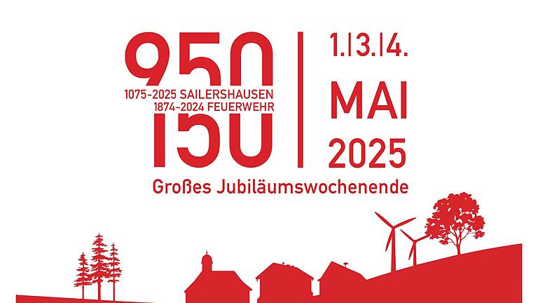 Im Logo zum Dreifachjubiläum von Sailershausen sind die Silhouetten dreier markanter Gebäude des Dorfes zu sehen: links die Kirche St. Laurentius, in der Mitte das Universitätsforstamt und rechts das Feuerwehrhaus. Im Logo zum Dreifachjubiläum von Sailershausen sind die Silhouetten dreier markanter Gebäude des Dorfes zu sehen: links die Kirche St. Laurentius, in der Mitte das Universitätsforstamt und rechts das Feuerwehrhaus.