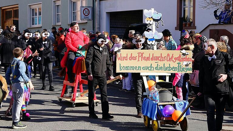 Ein bunter Gaudiwurm zog beim Faschingszug in Erlenbach durch die Straßen. Ein bunter Gaudiwurm zog beim Faschingszug in Erlenbach durch die Straßen.