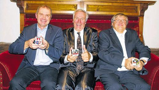 Dreier-Pack: Die Frankenwürfel-Preisträger (von links) Fredi Breunig, Wolfgang Reichmann aus Bamberg und der Nürnberger Fitzgerald Kusz.