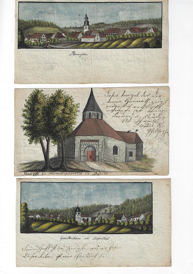 Darstellungen von oben nach unten: Bernsfelden, die Kapelle zu Oberwittighausen in Baden sowie Gaurettersheim und Tiefenthal. Darstellungen von oben nach unten: Bernsfelden, die Kapelle zu Oberwittighausen in Baden sowie Gaurettersheim und Tiefenthal. 