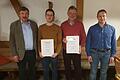 Ehrungen für die höchste Lebenstagsleistung der Betriebsrassen Fleckvieh sowie Holstein im Landkreis (von links): Lothar Ehehalt (Vorsitzender RZV Franken und MER Unterfranken), Tobias Bach (Oberpleichfeld), Erhard Taiber (Herchsheim) und Klaus Förster (AELF Kitzingen-Würzburg).