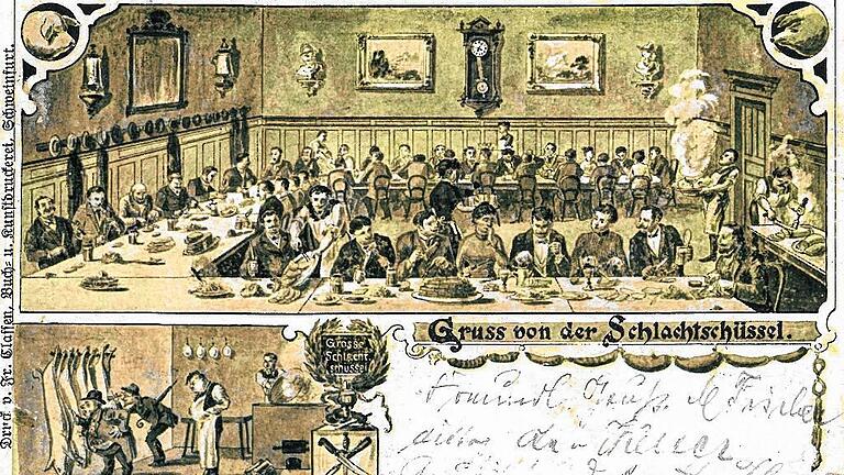 Die Schlachtschüssel als Postkartenmotiv. Zwei historische Beispiele aus der Sammlung des Schweinfurters Edgar Kolb.