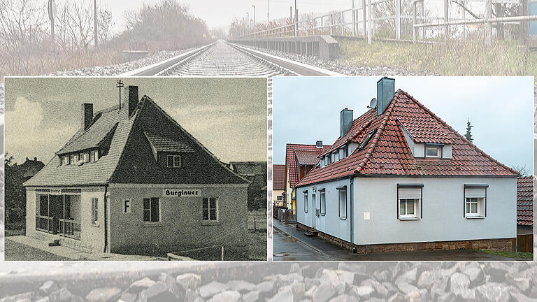 Das linke Foto zeigt das Bahnhofsgebäude von Burglauer in den 1950er-Jahren. Inzwischen ist es in Privatbesitz und wurde umgebaut (rechtes Foto).