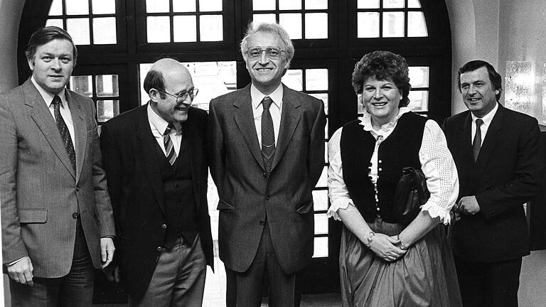 Gruppenbild aus den&nbsp; 70er Jahren mit (von links): Walter Eykmann, Wolfgang Bötsch, Edmund Stoiber, Barbara Stamm und Jürgen Weber.