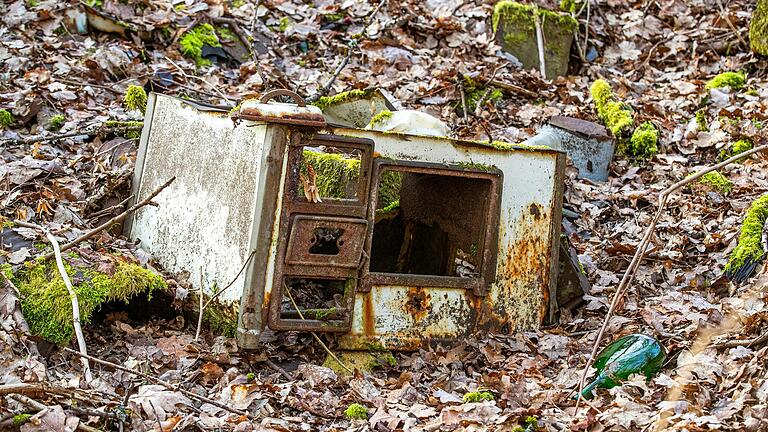 Im Wald bei Oberschleichach befindet sich offenbar schon seit Jahren eine illegale Müllhalde. Dort liegen nicht nur Haushaltsabfälle, sondern auch Unrat wie dieser Herd.