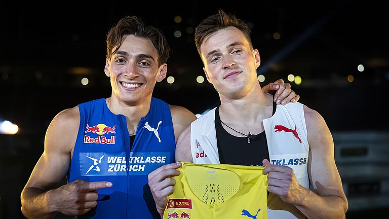 Diamond League - Duplantis besiegt Warholm       -  In dem Show-Rennen über 100 Meter gewann Duplantis (l) am Mittwoch klar gegen Warholm.