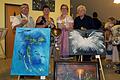 Kunst und Wein gehören seit 28 Jahren beim Weinfest am Stettener Torbogen zusammen. Zur Vernissage trafen sich der Zweite Bürgermeister Theo Dittmaier, Monika Jäger, die Weinprinzessin Annika Burkard und Kilian Krebs.